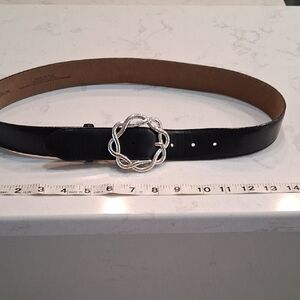 Brighton Black and Silver Leather Belt with Floral Buckle.